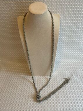 Silver Tone Ball Chain Lariat Tassel Necklace Excellent Condition Elegant  #644